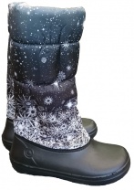 Сапожки Снежинки на черном/Черный. Модель 546.